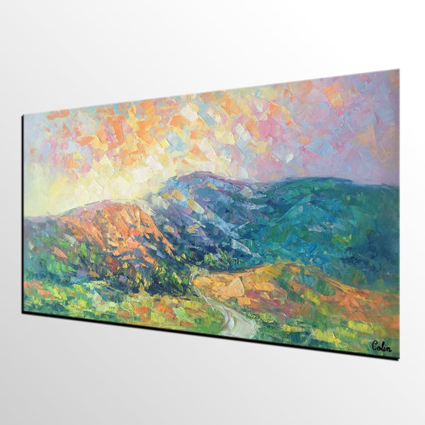 Mountain Landscape Painting, Spring Mountain Painting, Custom Canvas Painting for Sale, Original Paintings for Sale, Oil Painting on Canvas-Grace Painting Crafts