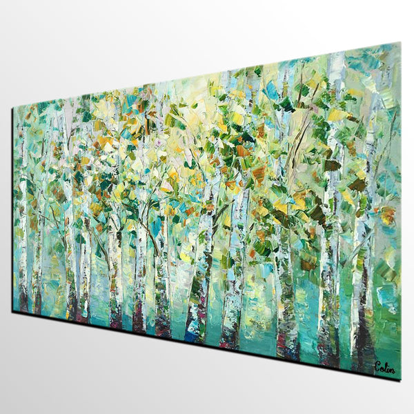 Birch Tree Painting, Abstract Autumn Painting, Heavy Texture Painting, Custom Landscape Painting-Grace Painting Crafts
