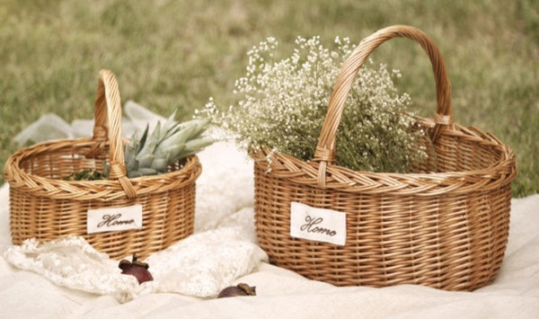 Hand-woven Wicker Storage Basket, Large Picnic Food Basket with Handle, Willow Weaving Baskets for Vegetable, Natural Fruit Basket, Kitchen Storage Baskets-Grace Painting Crafts