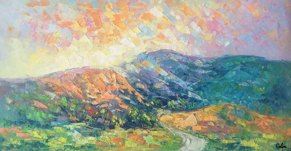 Mountain Landscape Painting, Spring Mountain Painting, Custom Canvas Painting for Sale, Original Paintings for Sale, Oil Painting on Canvas-Grace Painting Crafts
