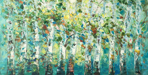 Birch Tree Painting, Abstract Autumn Painting, Heavy Texture Painting, Custom Landscape Painting-Grace Painting Crafts