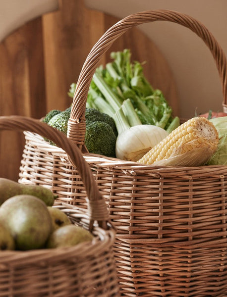 Large Picnic Food Basket with Handle, Natural Hand-woven Wicker Storage Basket, Willow Weaving Baskets for Vegetable, Natural Fruit Basket, Kitchen Storage Baskets-Grace Painting Crafts