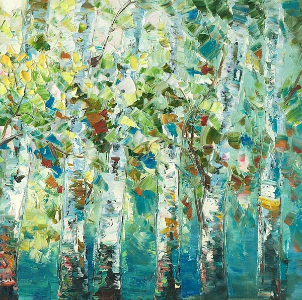 Birch Tree Painting, Abstract Autumn Painting, Heavy Texture Painting, Custom Landscape Painting-Grace Painting Crafts