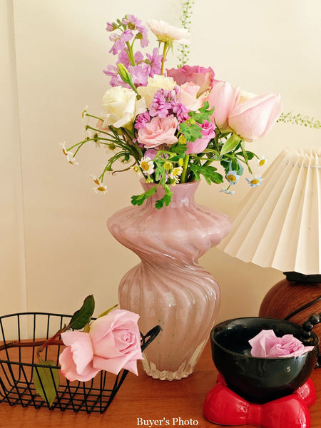 Mid Century Pink Vases for Flowers, Modern Vases for Living Room, Handmade Contemporary Glass Vases, Unique Decorative Glass Vase, Centerpiece Vases on Table-Grace Painting Crafts