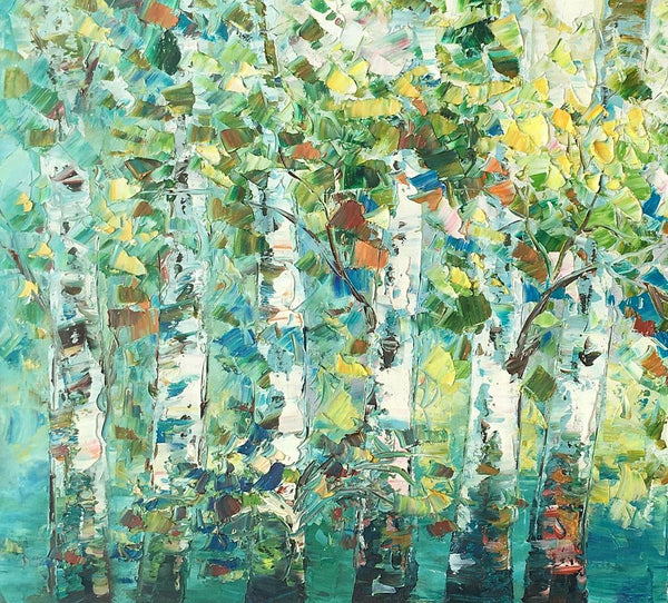 Birch Tree Painting, Abstract Autumn Painting, Heavy Texture Painting, Custom Landscape Painting-Grace Painting Crafts