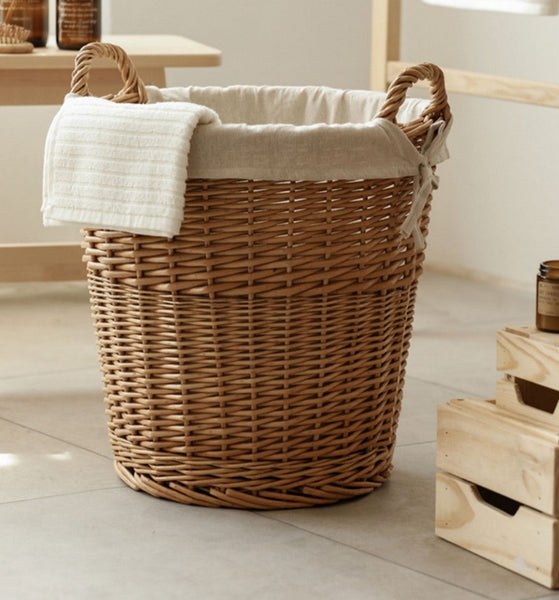 Large Food Storage Basket with Handle, Natural Hand-woven Wicker Storage Basket for Clothes, Willow Weaving Baskets for Clothes, Extra Large Kitchen Storage Baskets-Grace Painting Crafts