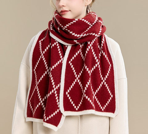 Winter Wool Scarf, Red White Soft Cashmere Scarf for Women, Elegant Wool Scarves, Warm Winter Scarf, Cold Weather Scarf, Red Fashion Scarf, Christmas Gifts for Her, Holiday Scarf
