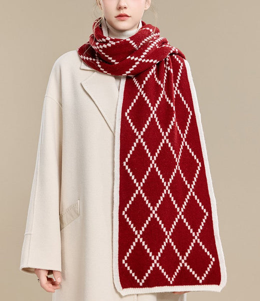 Winter Wool Scarf, Red White Soft Cashmere Scarf for Women, Elegant Wool Scarves, Warm Winter Scarf, Cold Weather Scarf, Red Fashion Scarf, Christmas Gifts for Her, Holiday Scarf-Grace Painting Crafts