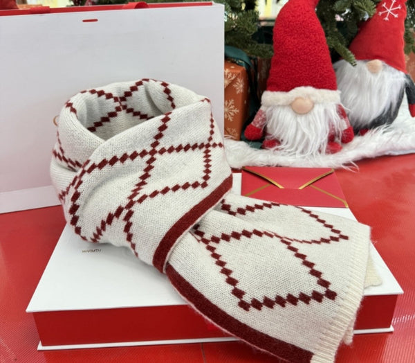 Winter Wool Scarf, Red White Soft Cashmere Scarf for Women, Elegant Wool Scarves, Warm Winter Scarf, Cold Weather Scarf, Red Fashion Scarf, Christmas Gifts for Her, Holiday Scarf-Grace Painting Crafts