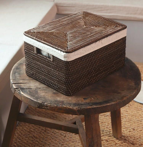 Storage Baskets for Bathroom, Rectangular Storage Baskets, Storage Basket with Lid, Storage Baskets for Clothes, Large Brown Rattan Storage Baskets-Grace Painting Crafts