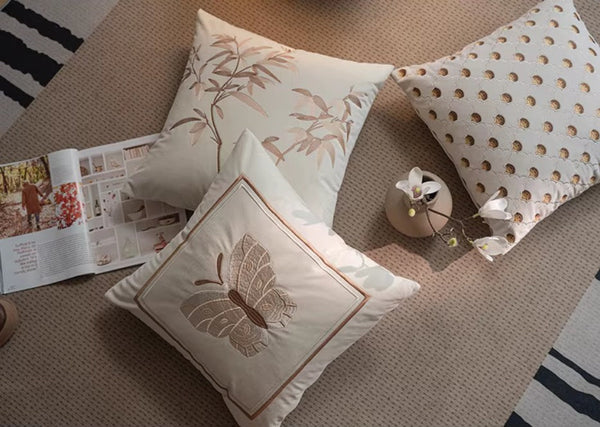 Modern Decorative Pillows for Bedroom, Decorative Pillow Arrangement Ideas for Couch, Embroidered Butterfly Pillow Covers, Large Decorative Throw Pillows for Living Room-Grace Painting Crafts
