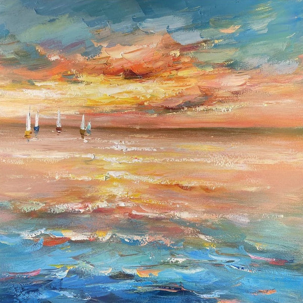 Contemporary Modern Artwork, Abstract Landscape Wall Art for Bedroom, Sail Boat at Sea, Large Modern Canvas Painting, Hand Painted Wall Art Painting-Grace Painting Crafts