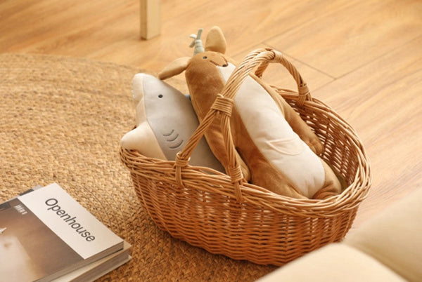 Large Kitchen Storage Baskets, Picnic Storage Basket with Handle, Hand-woven Wicker Storage Basket, Willow Weaving Baskets for Vegetable, Natural Fruit Basket-Grace Painting Crafts