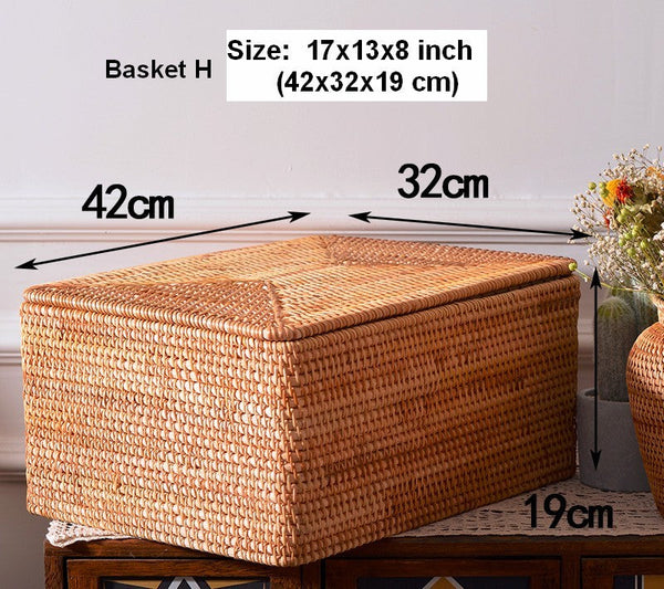 Woven Rattan Baskets, Rectangular Basket with Lid, Rectangular Storage Baskets, Storage Basket for Bedroom, Kitchen Storage Baskets-Grace Painting Crafts