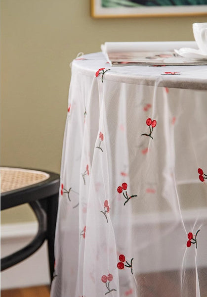 Extra Large Rectangular Tablecloth for Oval Table, Rectangular Table Covers for Coffee Table, Cherry Lace Tablecloths, Lace Embroidered Table Covers-Grace Painting Crafts