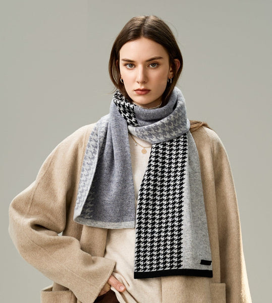 Casual Scarf for Women, Cold Weather Scarf, Fashion Designer Scarf, Modern Wool Scarf for Women, Black Grey Winter Scarf, Soft Cashmere Scarf for Women-Grace Painting Crafts