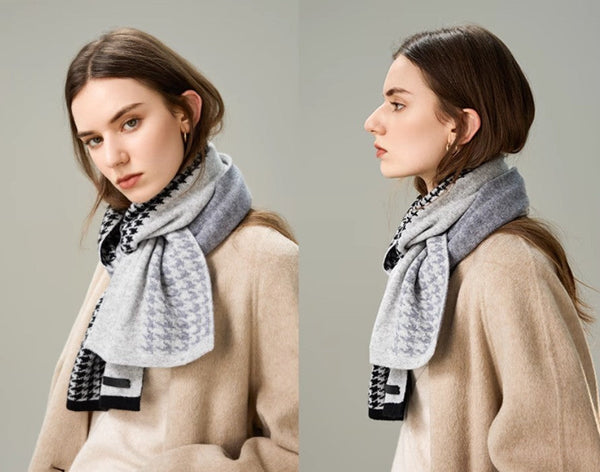 Casual Scarf for Women, Cold Weather Scarf, Fashion Designer Scarf, Modern Wool Scarf for Women, Black Grey Winter Scarf, Soft Cashmere Scarf for Women-Grace Painting Crafts