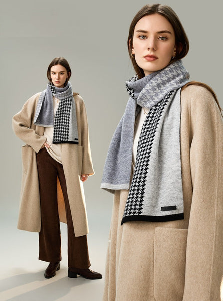 Casual Scarf for Women, Cold Weather Scarf, Fashion Designer Scarf, Modern Wool Scarf for Women, Black Grey Winter Scarf, Soft Cashmere Scarf for Women-Grace Painting Crafts