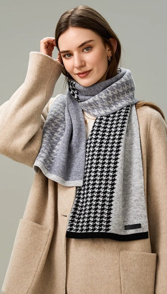 Casual Scarf for Women, Cold Weather Scarf, Fashion Designer Scarf, Modern Wool Scarf for Women, Black Grey Winter Scarf, Soft Cashmere Scarf for Women-Grace Painting Crafts