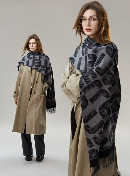 Soft Cashmere Scarf for Women, Cold Weather Scarf, Fashion Designer Scarf, Elegant Scarf, Holiday Women Scarf, Modern Wool Scarf, Warm Winter Scarf-Grace Painting Crafts