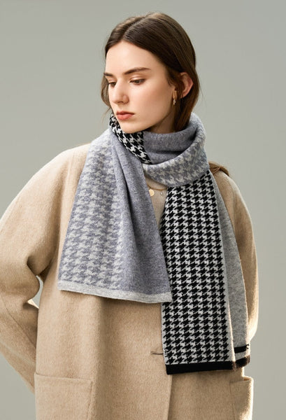 Casual Scarf for Women, Cold Weather Scarf, Fashion Designer Scarf, Modern Wool Scarf for Women, Black Grey Winter Scarf, Soft Cashmere Scarf for Women-Grace Painting Crafts