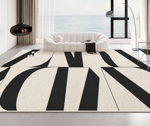 Ultra Modern Rugs for Living Room, Geometric Contemporary Rugs Next to Bed, Black Contemporary Modern Rugs, Modern Rugs for Dining Room-Grace Painting Crafts