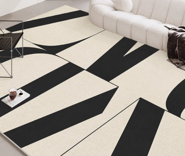 Ultra Modern Rugs for Living Room, Geometric Contemporary Rugs Next to Bed, Black Contemporary Modern Rugs, Modern Rugs for Dining Room-Grace Painting Crafts