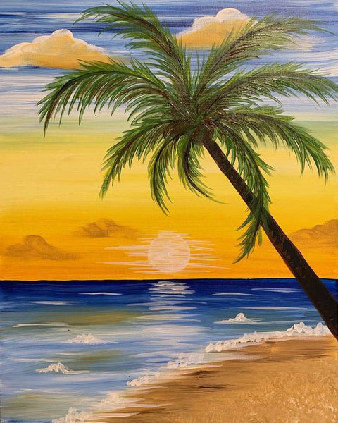 Simple Acrylic Paintings, Small Canvas Artwork, Simple Landscape Art on Canvas, Simple Small Seashore Beach Palm Tree Paintings, Easy Painting Ideas for Home Decor-Grace Painting Crafts
