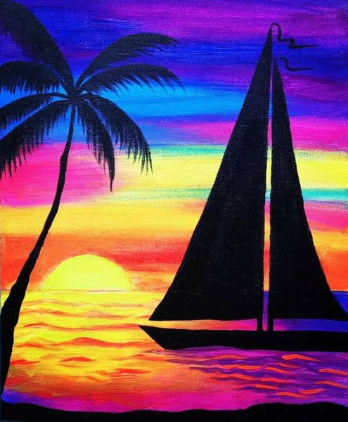 Small Sail Boat Sunset Painting, Simple Landscape Artwork, Easy Hand Paitned Canvas Art on Canvas, Easy Painting Ideas on Canvas, Simple Acrylic Painting Ideas-Grace Painting Crafts