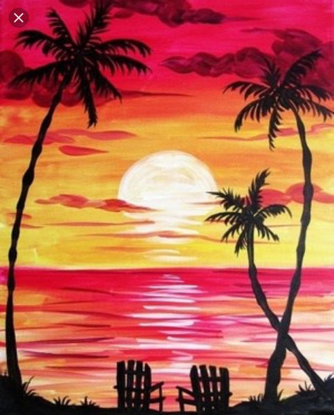 Small Seashore Beach Palm Tree Painting, Small Canvas Art on Canvas, Simple Landscape Artwork, Easy Painting Ideas on Canvas, Simple Acrylic Paintings-Grace Painting Crafts