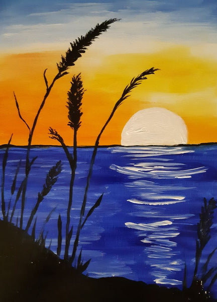 Simple Landscape Paintings, Simple Lake Sunrise Paintings, Easy Hand Paitned Canvas Art, Simple Acrylic Paintings, Easy Painting Ideas on Canvas-Grace Painting Crafts