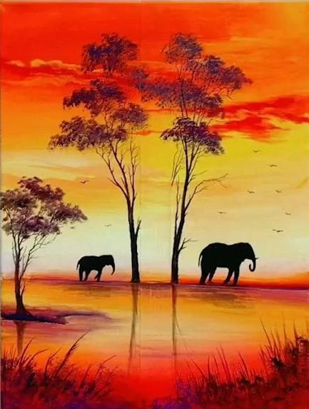 Simple Acrylic Paintings, Simple Small African Elephant Paintings, Easy Painting Ideas for Home Decor, Small Canvas Artwork, Simple Landscape Art on Canvas-Grace Painting Crafts