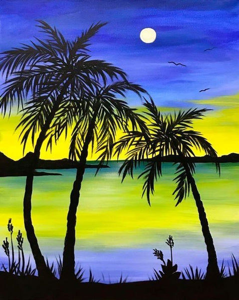 Simple Landscape Artwork, Easy Painting Ideas on Canvas, Small Seashore Beach Palm Tree Painting, Small Acrylic Painting on Canvas, Simple Acrylic Paintings-Grace Painting Crafts