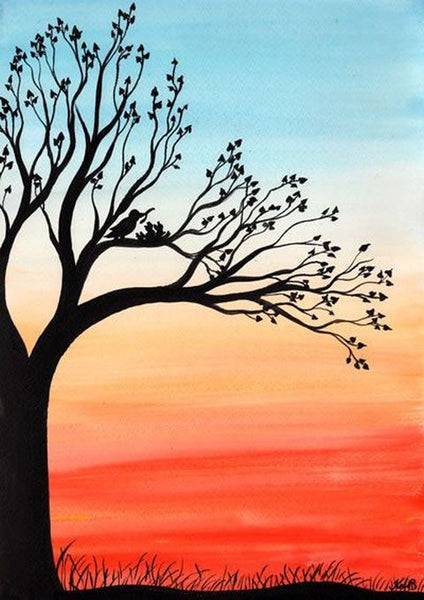 Simple Landscape Artwork, Small Love Birds Painting, Simple Acrylic Paintings, Easy Painting Ideas on Canvas, Easy Hand Paitned Canvas Art on Canvas-Grace Painting Crafts