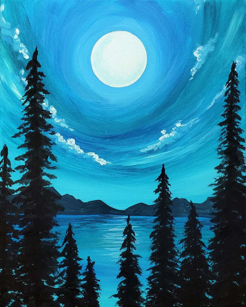 Simple Small Winter Forest Moon Painting, Easy Painting Ideas on Canvas, Simple Landscape Art on Canvas, Small Canvas Artwork, Simple Acrylic Paintings-Grace Painting Crafts