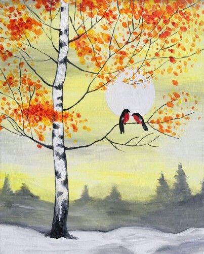 Simple Landscape Artwork, Easy Hand Paitned Canvas Art on Canvas, Simple Acrylic Paintings, Small Singing Bird Painting, Easy Painting Ideas on Canvas-Grace Painting Crafts