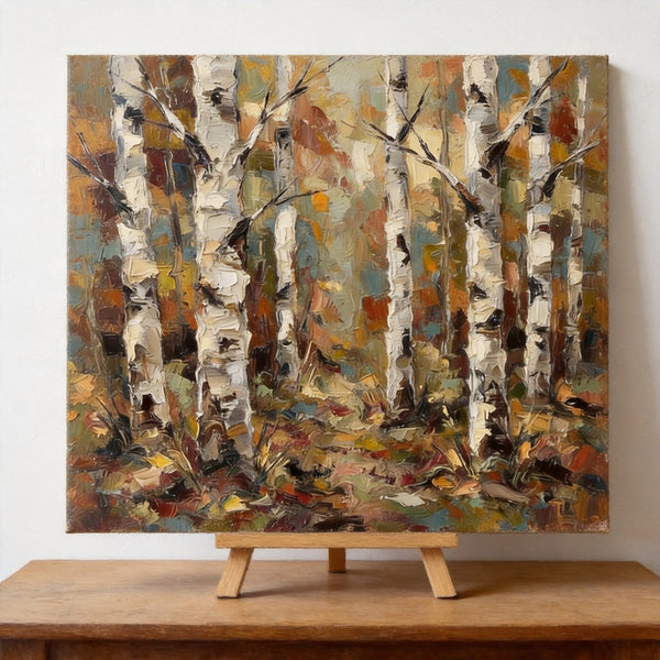Original Landscape Paintings, Autumn Birch Tree Painting, Original Artwork for Sale, Hand Painted Canvas Art, Impasto Heavy Texture Art, Small Canvas Wall Art Paintings-Grace Painting Crafts