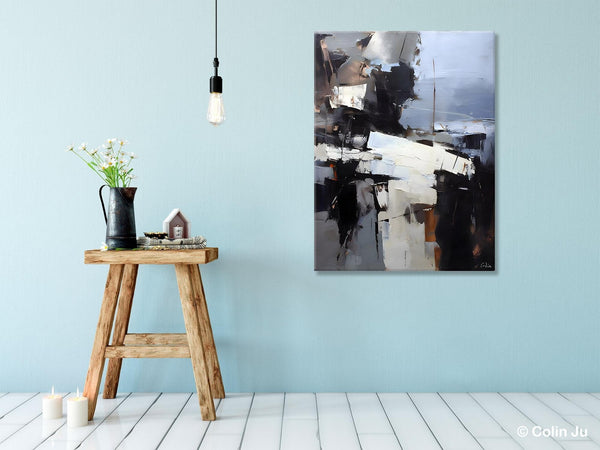 Black Original Canvas Art, Contemporary Acrylic Painting on Canvas, Large Wall Art Painting for Bedroom, Oversized Modern Abstract Paintings-Grace Painting Crafts