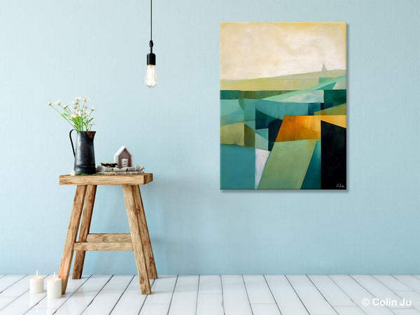 Landscape Canvas Paintings for Bedroom, Large Geometric Abstract Painting, Acrylic Painting on Canvas, Original Landscape Abstract Painting-Grace Painting Crafts