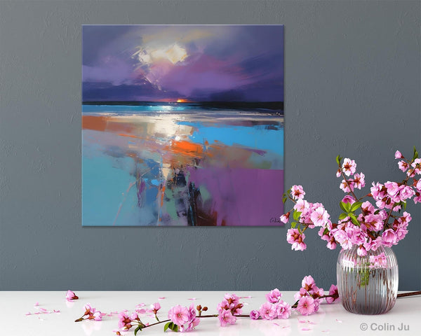Original Abstract Art, Hand Painted Canvas Art, Landscape Canvas Art, Sunrise Landscape Acrylic Art, Large Abstract Painting for Living Room-Grace Painting Crafts