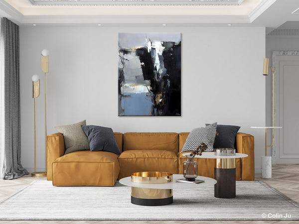 Extra Large Paintings for Bedroom, Black Contemporary Wall Art, Abstract Wall Paintings, Hand Painted Canvas Art, Original Modern Painting-Grace Painting Crafts