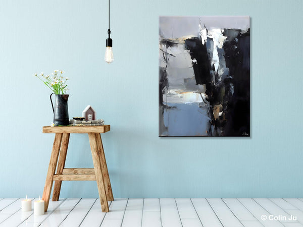 Extra Large Paintings for Bedroom, Black Contemporary Wall Art, Abstract Wall Paintings, Hand Painted Canvas Art, Original Modern Painting-Grace Painting Crafts