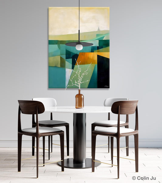 Landscape Canvas Paintings for Bedroom, Large Geometric Abstract Painting, Acrylic Painting on Canvas, Original Landscape Abstract Painting-Grace Painting Crafts