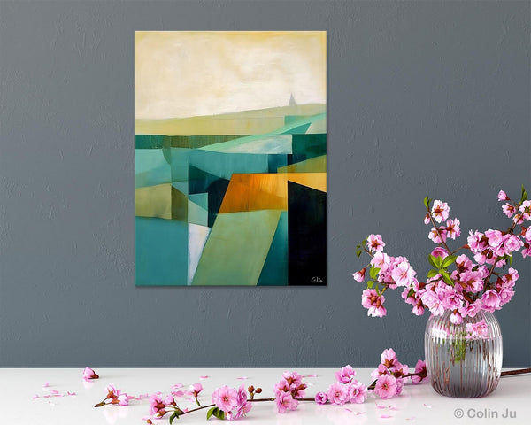 Landscape Canvas Paintings for Bedroom, Large Geometric Abstract Painting, Acrylic Painting on Canvas, Original Landscape Abstract Painting-Grace Painting Crafts