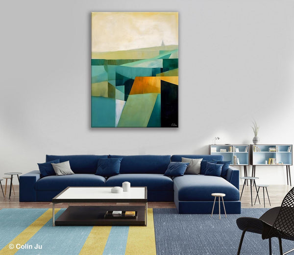 Landscape Canvas Paintings for Bedroom, Large Geometric Abstract Painting, Acrylic Painting on Canvas, Original Landscape Abstract Painting-Grace Painting Crafts