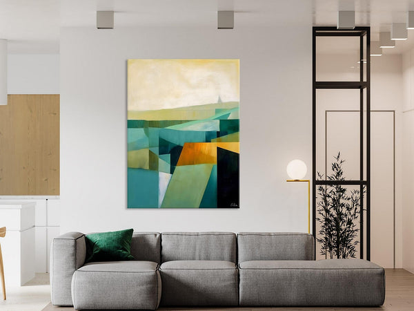 Landscape Canvas Paintings for Bedroom, Large Geometric Abstract Painting, Acrylic Painting on Canvas, Original Landscape Abstract Painting-Grace Painting Crafts