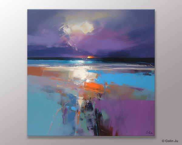 Original Abstract Art, Hand Painted Canvas Art, Landscape Canvas Art, Sunrise Landscape Acrylic Art, Large Abstract Painting for Living Room-Grace Painting Crafts