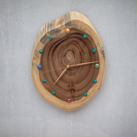 Unique Handmade Wall Clock - Artisan Crafted with Walnut Wood & Turquoise Beads - Eco-friendly Design - Perfect Gift Options - One-of-a-Kind-Grace Painting Crafts