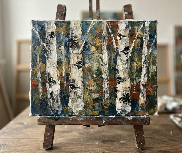 Original Landscape Paintings, Winter Birch Tree Painting, Original Artwork for Sale, Small Canvas Wall Art Paintings, Hand Painted Canvas Art, Impasto Heavy Texture Art-Grace Painting Crafts