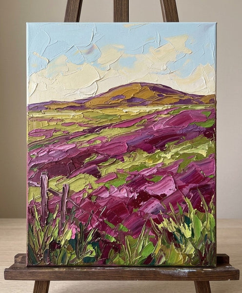 Small Landscape Art, Wind Brushing the Purple Meadow, Small Canvas Artwork for Sale, Original Canvas Paintings, Heavy Texture Paintings on Canvas-Grace Painting Crafts